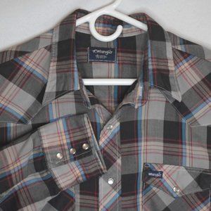 Vintage Wrangler Pearl Snap Plaid Western Shift XL